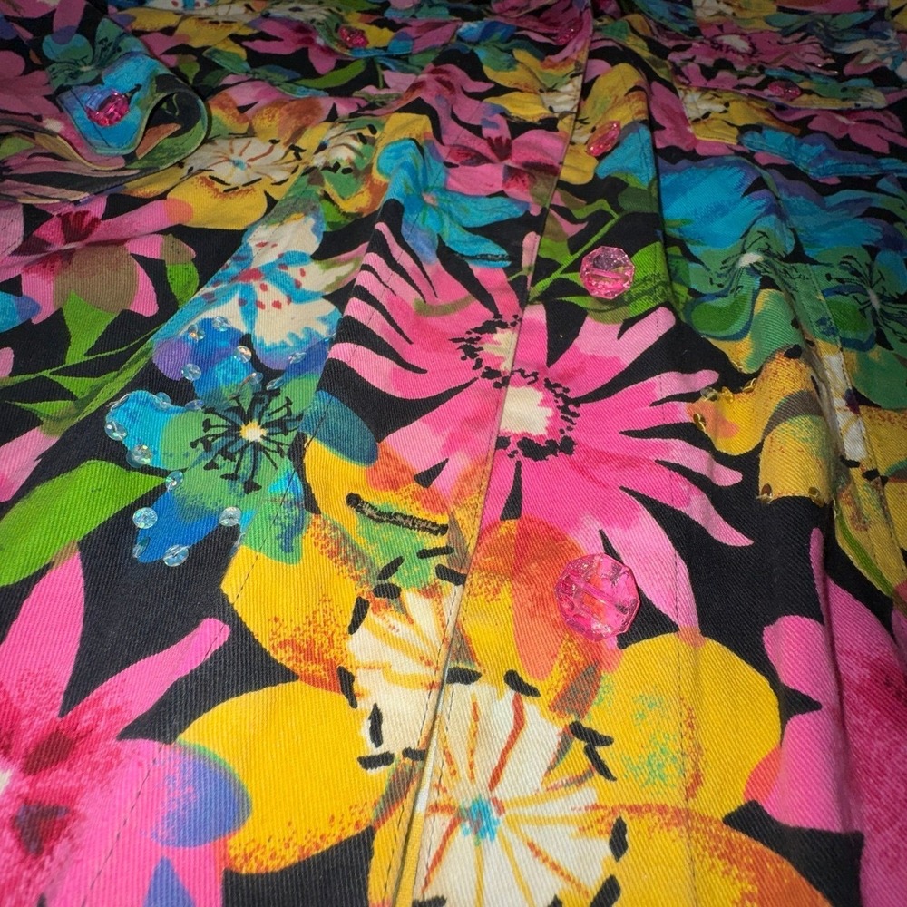 Vintage Carolina Colours 18/20 XL Colorful Floral Blazer Top Sequins Vacation - Picture 2 of 7